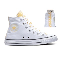 CONVERSE BOTA MUJER A01193C BLANCAS CON FLORES Y LOGO AMARILLO