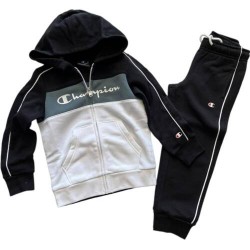 CHÁNDAL CHAMPION HOODED FULL ZIP SUIT NIÑO 306182-KK002  NEGRO Y BLANCO