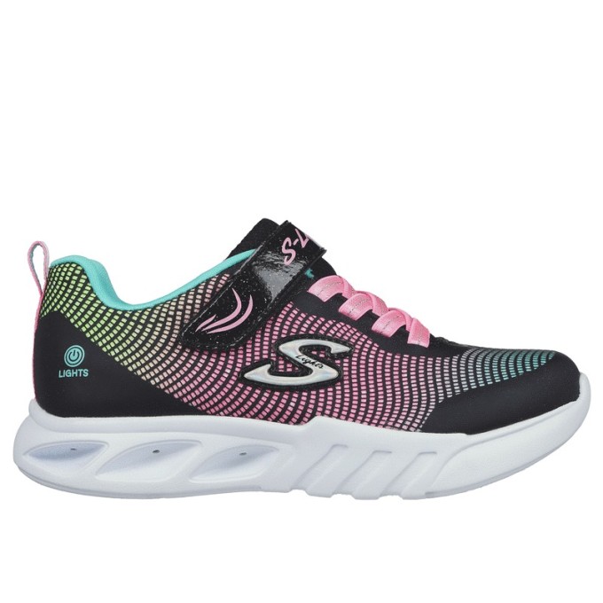 ZAPATILLA SKECHERS  LUCES NIÑA 303700L BKMT NEGRAS ROSA