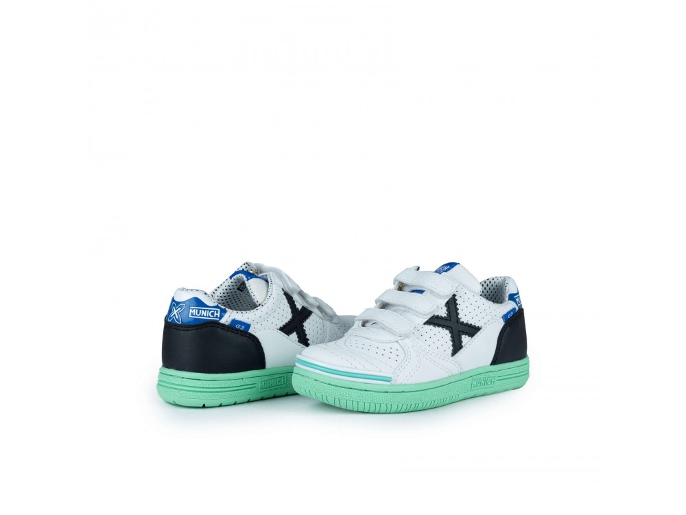 Zapatilla Munich G3 Kid Velcro Azul y Fluor