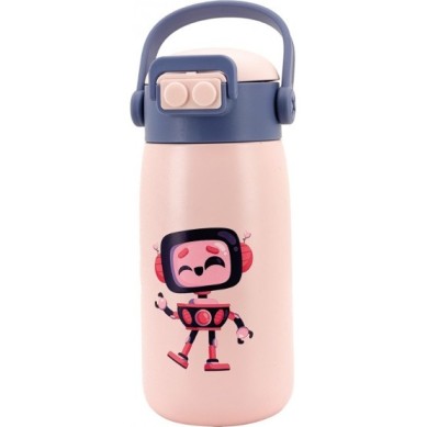 BOTELLA ROBOT ROSA INFANTIL 560 ML PAJITA