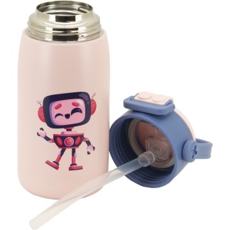 BOTELLA ROBOT ROSA INFANTIL 560 ML PAJITA
