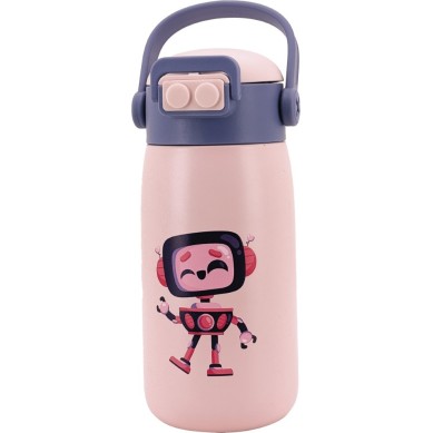 BOTELLA ROBOT ROSA INFANTIL 560 ML PAJITA