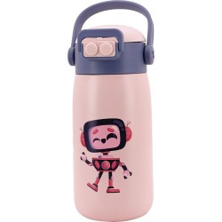 BOTELLA ROBOT ROSA INFANTIL 560 ML PAJITA