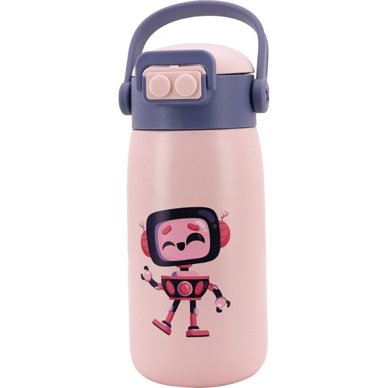BOTELLA ROBOT ROSA INFANTIL 560 ML PAJITA