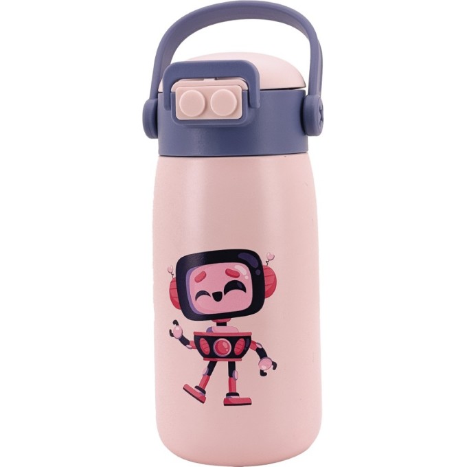 BOTELLA ROBOT ROSA INFANTIL 560 ML PAJITA