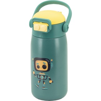 BOTELLA ROBOT VERDE INFANTIL 560 ML PAJITA