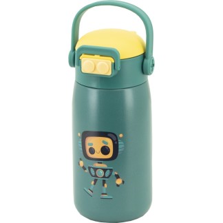 BOTELLA ROBOT VERDE INFANTIL 560 ML PAJITA