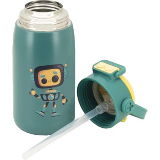 BOTELLA ROBOT VERDE INFANTIL 560 ML PAJITA
