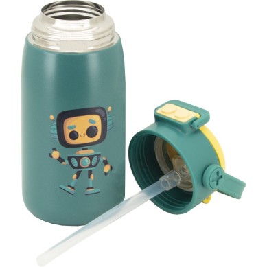 BOTELLA ROBOT VERDE INFANTIL 560 ML PAJITA