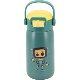 BOTELLA ROBOT VERDE INFANTIL 560 ML PAJITA