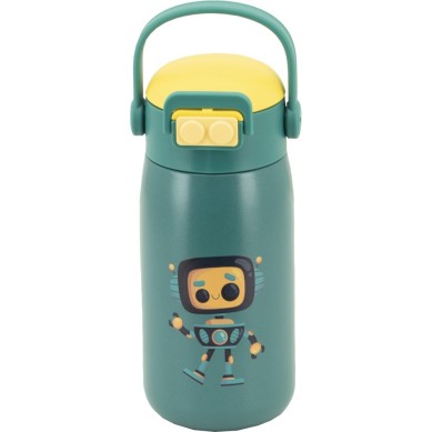 BOTELLA ROBOT VERDE INFANTIL 560 ML PAJITA