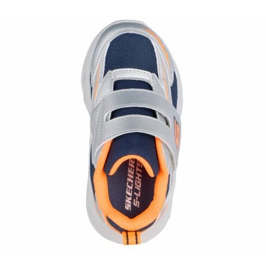ZAPATILLA SKECHERS BEBE PLATA Y NARANJA LUCES METEOR 401498N SLOR