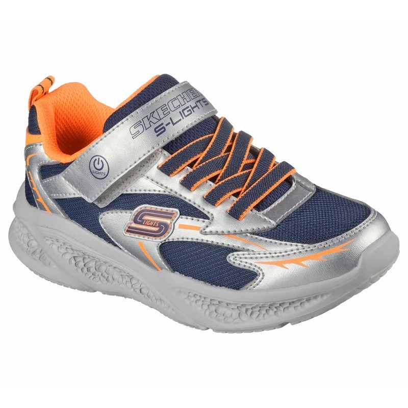ZAPATILLA SKECHERS NIÑO PLATA Y NARANJA LUCES METEOR 4014987L SLOR