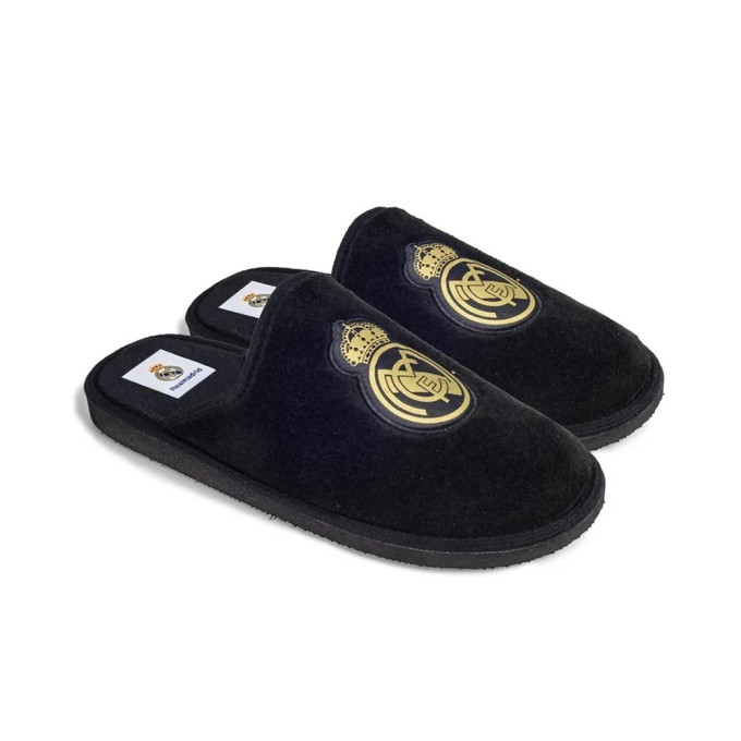 ZAPATILLA ANDAR  POR CASA MARPEN REAL MADRID CF OFICIALES NEGRAS LOGO DORADO