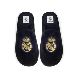 ZAPATILLA ANDAR  POR CASA MARPEN REAL MADRID CF OFICIALES NEGRAS LOGO DORADO