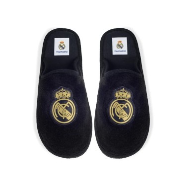 ZAPATILLA ANDAR  POR CASA MARPEN REAL MADRID CF OFICIALES NEGRAS LOGO DORADO
