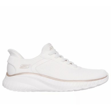 ZAPATILLA MUJER  SKECHERS SLIP-INS BOBS SQUAD BLANCO ROTO 117497 WTGD