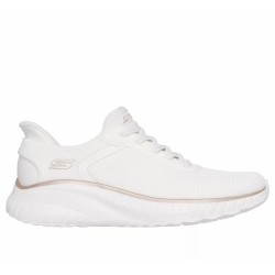 ZAPATILLA MUJER  SKECHERS SLIP-INS BOBS SQUAD BLANCO ROTO 117497 WTGD