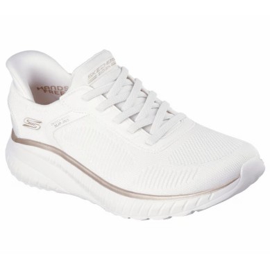 ZAPATILLA MUJER  SKECHERS SLIP-INS BOBS SQUAD BLANCO ROTO 117497 WTGD