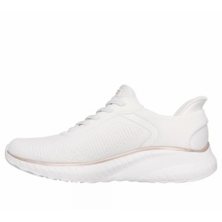 ZAPATILLA MUJER  SKECHERS SLIP-INS BOBS SQUAD BLANCO ROTO 117497 WTGD
