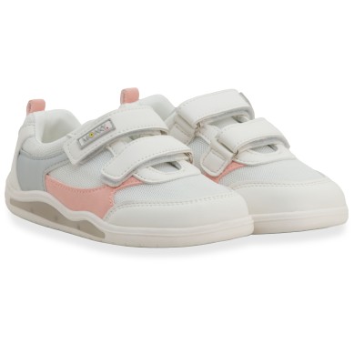 BRINCO BAREFOOT ZAPATILLAS NIÑA LUCES  BLANCO Y ROSA 030069