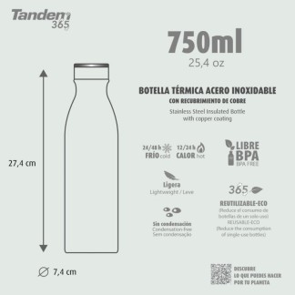 Botella Térmica de Acero Inoxidable 750 ML ROSA AQUARELA 611015