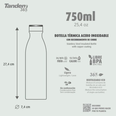 Botella Térmica de Acero Inoxidable 750 ML Efecto Mármol Rosa 993937