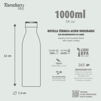 Botella Térmica 1000 ML  1L de Acero Inoxidable Gris Plata  994736