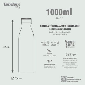 Botella Térmica 1000 ML 1L de Acero Inoxidable Nilo Negra 613460