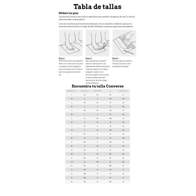 talla para medir los pies de Converse hombre y mujer